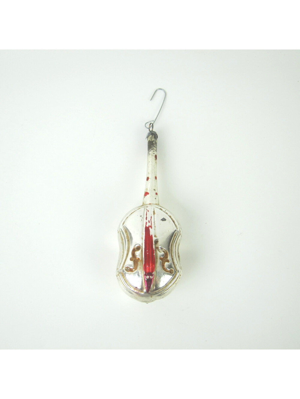 Vintage Mercury Glass Figural Christmas Ornament Violin Musical Instrument 4.5"